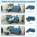 HOMCOM 3 Seater Corner Sofa Couch Settee with Chaise Lounge, Blue