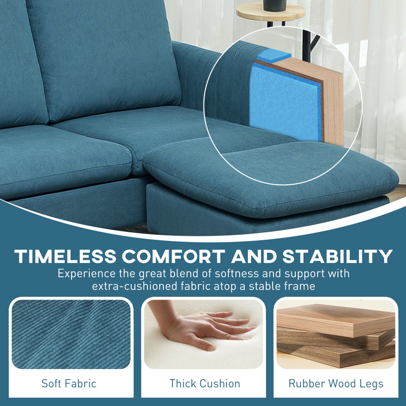 HOMCOM 3 Seater Corner Sofa Couch Settee with Chaise Lounge, Blue