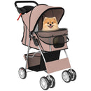 PawHut Pet Stroller Carrier Foldable Deluxe Walk Travel Dog, Brown
