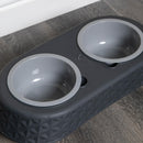 16cm x 9cm Grey Plastic Raised Double Pet Bowl Feeding Station with Stand
