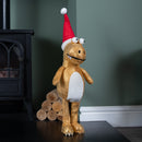 45cm Gold Plush Tyrone-Rex Dino Standing Christmas Decoration with Santa Hat