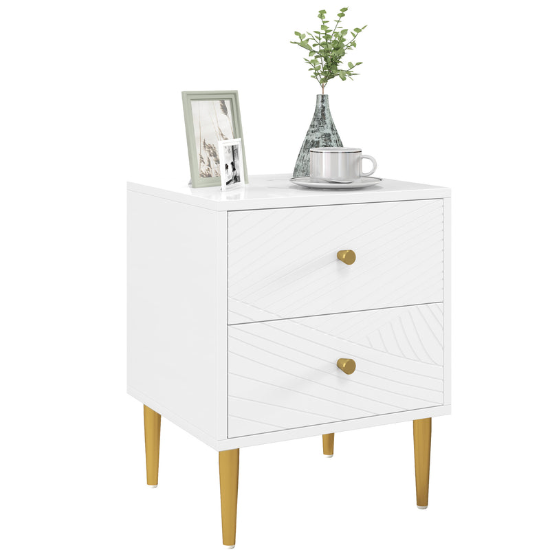 HOMCOM Modern Bedside Table with Drawer, Side Table with Metal Legs, White