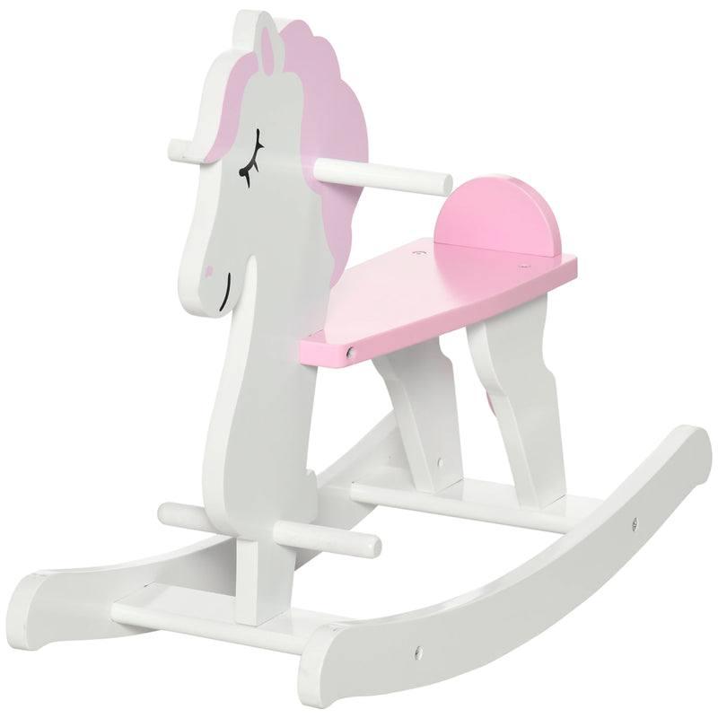 HOMCOM Children's Rocking horse- Pink and White