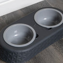 16cm x 9cm Grey Plastic Raised Double Pet Bowl Feeding Station with Stand