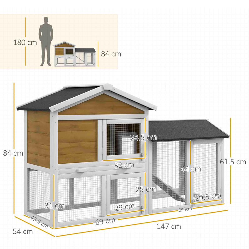 Pawhut 2-Tier Wooden Rabbit Bunny Guinea Pig Hutch Small Pet House Ramp
