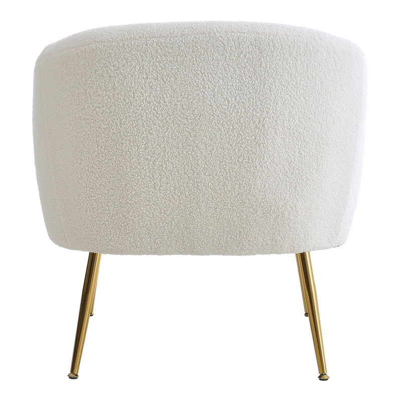 Livingandhome White Teddy Fabric Armchair with Metal Legs
