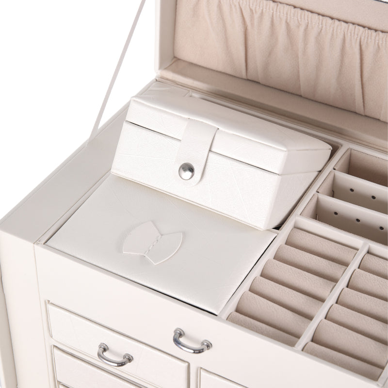 Sheonly Large Multi Tier Faux Leather Jewellery Storage Box with Handle