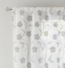 Pair of Sienna Grey Floral Paste Print Patterned Voile Panels with Rod Pocket Header