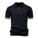 Turn-Down Short-Sleeve Polo Shirt Black Zip
