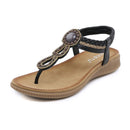 Boho Casual Rhinestone Beach Sandals - Black
