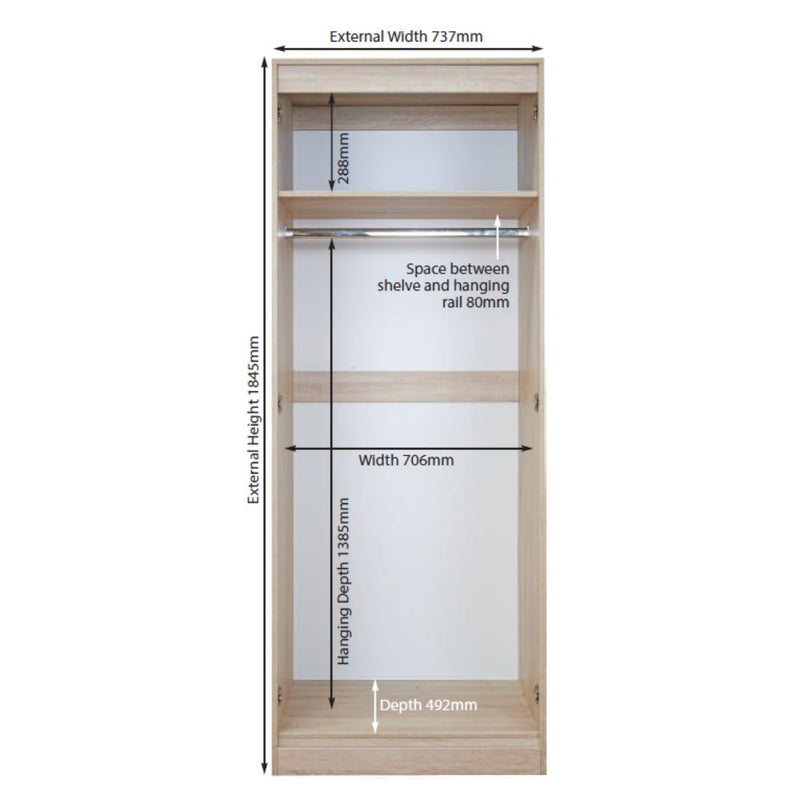Cairo Ready Assembled Wardrobe with 2 Doors  - White Gloss & White