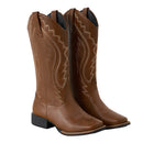 PU Leather Fashionable Western-Style Mid-Calf Cowboy Boots - Brown