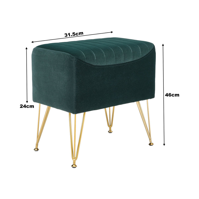 Livingandhome Green Velvet Channel Pattern Stool