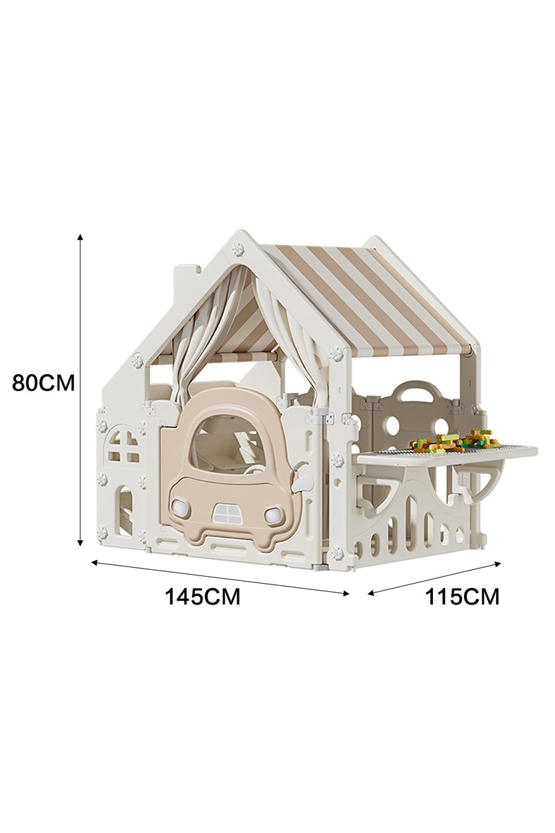 Kidkid Plastic Playhouse with Built-in Storage Rack and Building Block Table