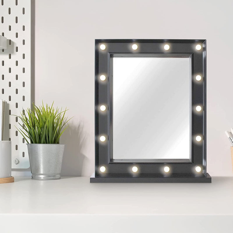 Lewis's Cosmetic Hollywood Mirror with Lights 40x50cm - Black