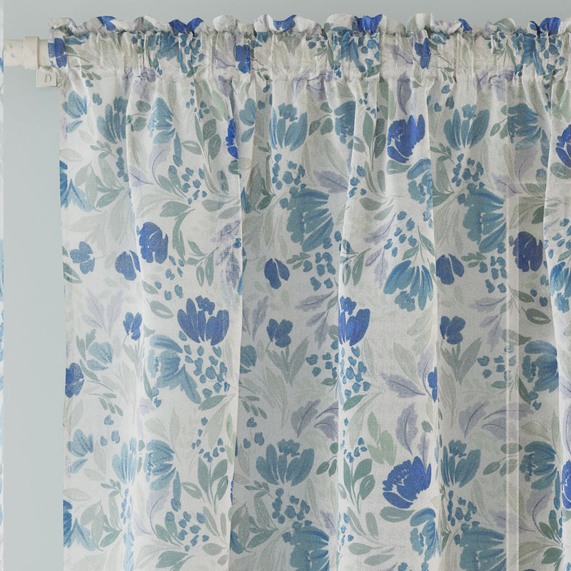 Mia Blue Floral Print Sheer Voile Panels - Pair
