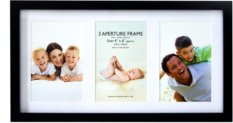 Lewis's Multi Aperture Photo Picture Frame with 3 Photos (Black, 4" x 6")