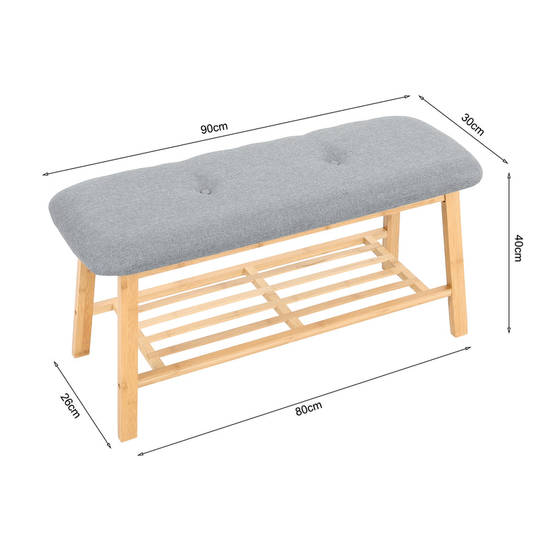 Livingandhome Bamboo Shoe Storage Bench for Hallway