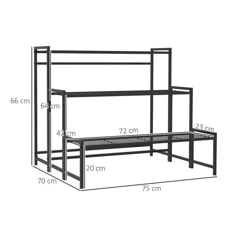 Outsunny 3-Tier Metal Plant Stand, Modern Ladder Shelf for Garden, Black