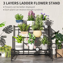 Outsunny 3-Tier Metal Plant Stand, Modern Ladder Shelf For Garden, Black