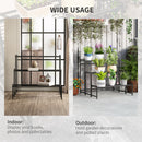 Outsunny 3-Tier Metal Plant Stand, Modern Ladder Shelf For Garden, Black