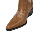 Embroidered Pointed Toe Cowboy Ankle Boots with Block Heel