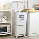 Livingandhome White Double-Layer Three-Compartment Trash Can with Wheels