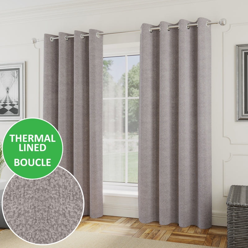 Enhanced Living Royale Silver Room Darkening Boucle Readymade Curtains - Pair