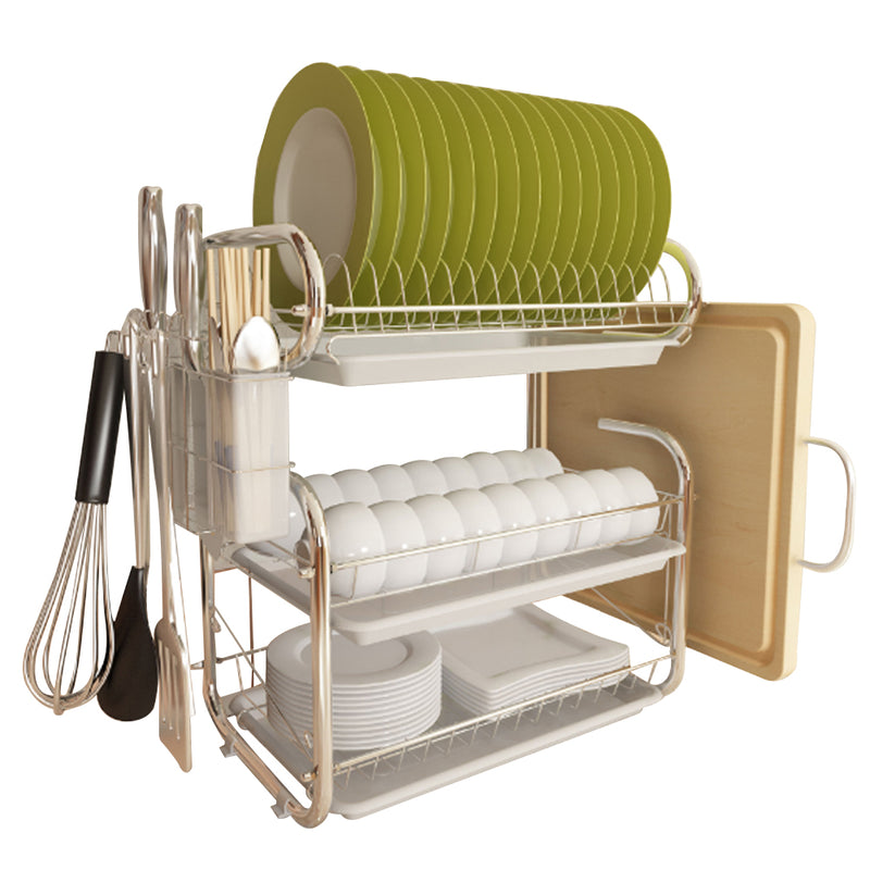 Livingandhome Kitchen 3-Tier Dish Drainer Storage Stand Bowl Plate Dryer Tray White