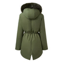 Hooded Mid-length Coat With Detachable Faux Fur Trim