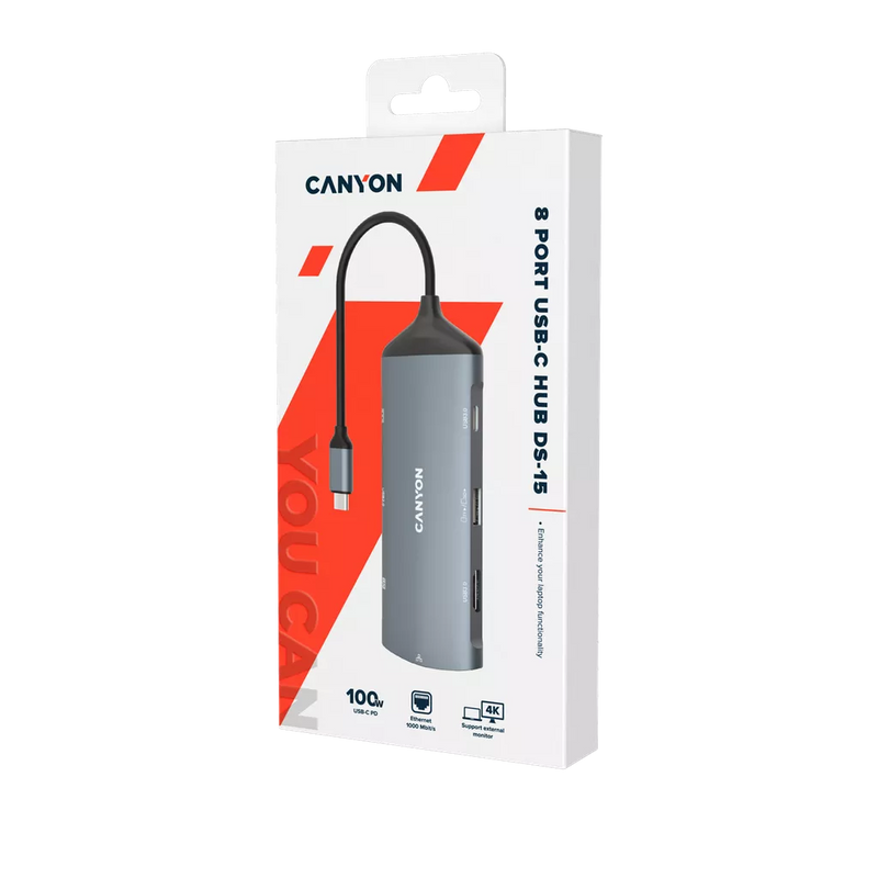 Canyon 8 Port USB-C Hub - Dark Grey