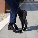 Low-Top Lace-Up Leather Dress Shoes With Pointed Toe - Black