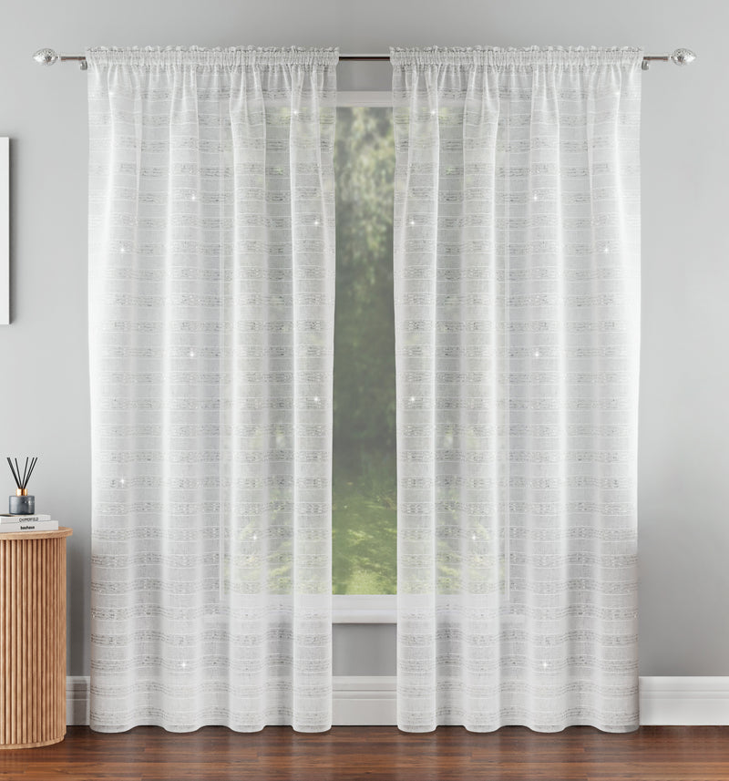 Lima Silver Metallic Lurex Stripe Voile Panels - Pair