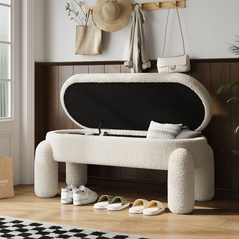 Livingandhome White Storage Bench with Soft Cushion