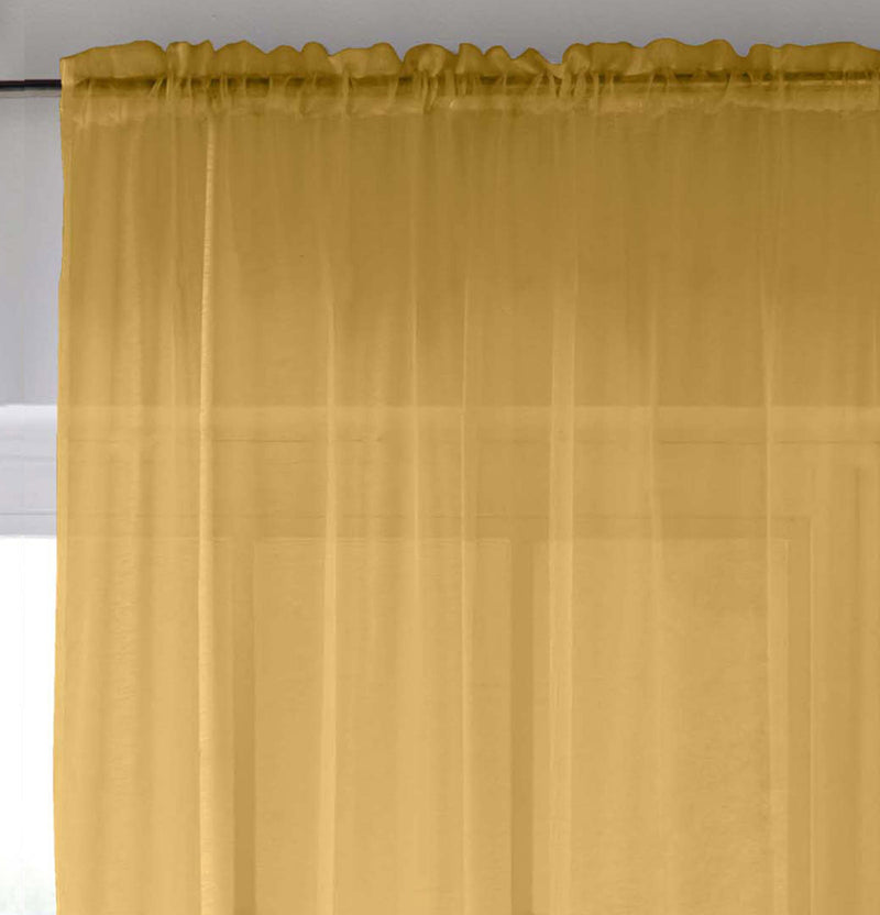 Sheer Gold Plain Woven Voile Slot Top Curtain Panel Pair