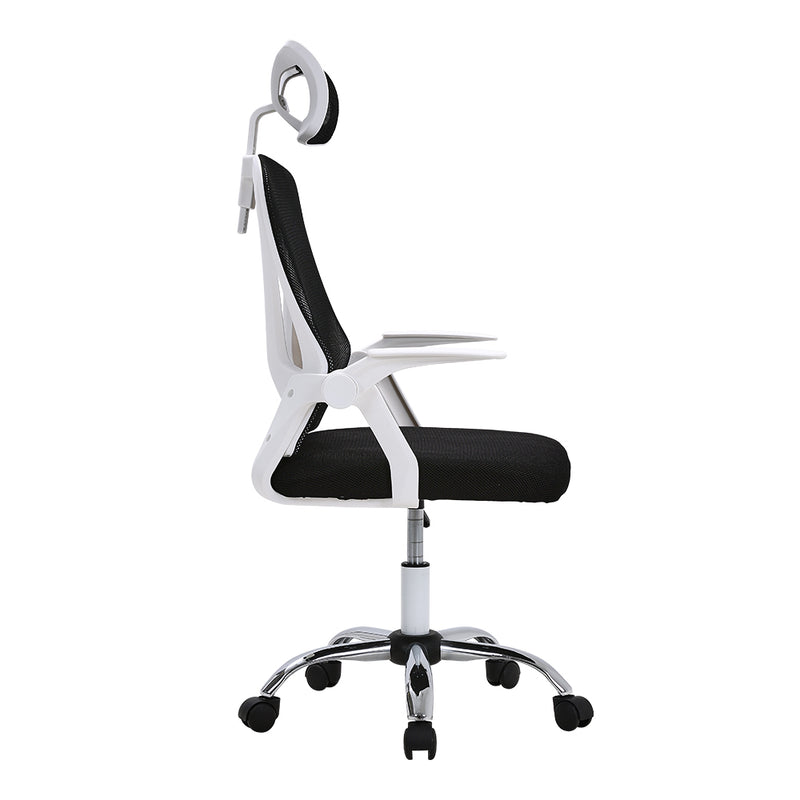 Livingandhome Swivel Office Chair with Headrest-White