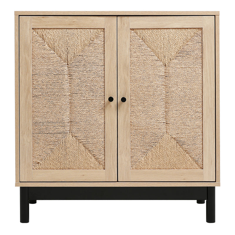 Livingandhome Rustic Natural Sideboard with Metal Base