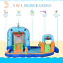 Outsunny Bouncy Castle with Paddling Pool and Sprinkler - Narwhals