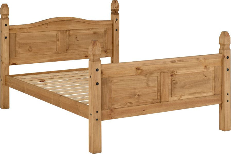 CORONA 4'6" HIGH END DOUBLE BED - DISTRESSED WAXED PINE