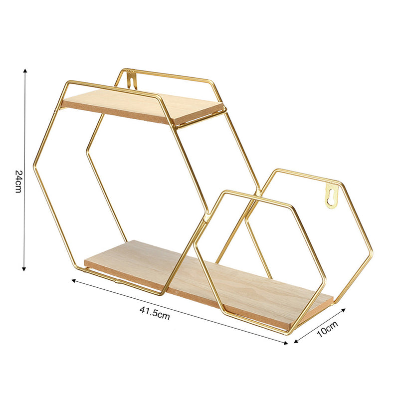 Livingandhome Honeycomb Modern Hexagonal 2 Tier Wall Floating Shelf