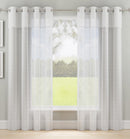 Andorra White Textured Header Sheer Voile Panels - Pair
