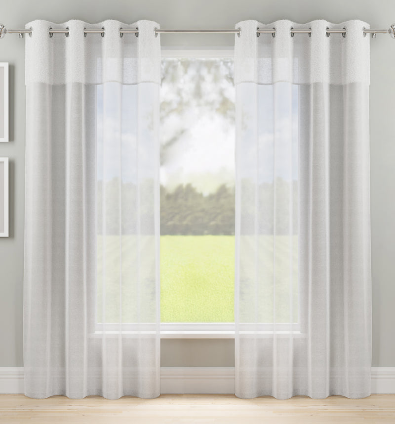 Andorra White Textured Header Sheer Voile Panels - Pair