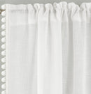 Pair of Tahiti  White Pom-Pom Trim Linen Look Voile Panels with Rod Pocket Header