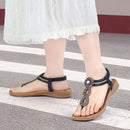 Boho Casual Rhinestone Beach Sandals - Black