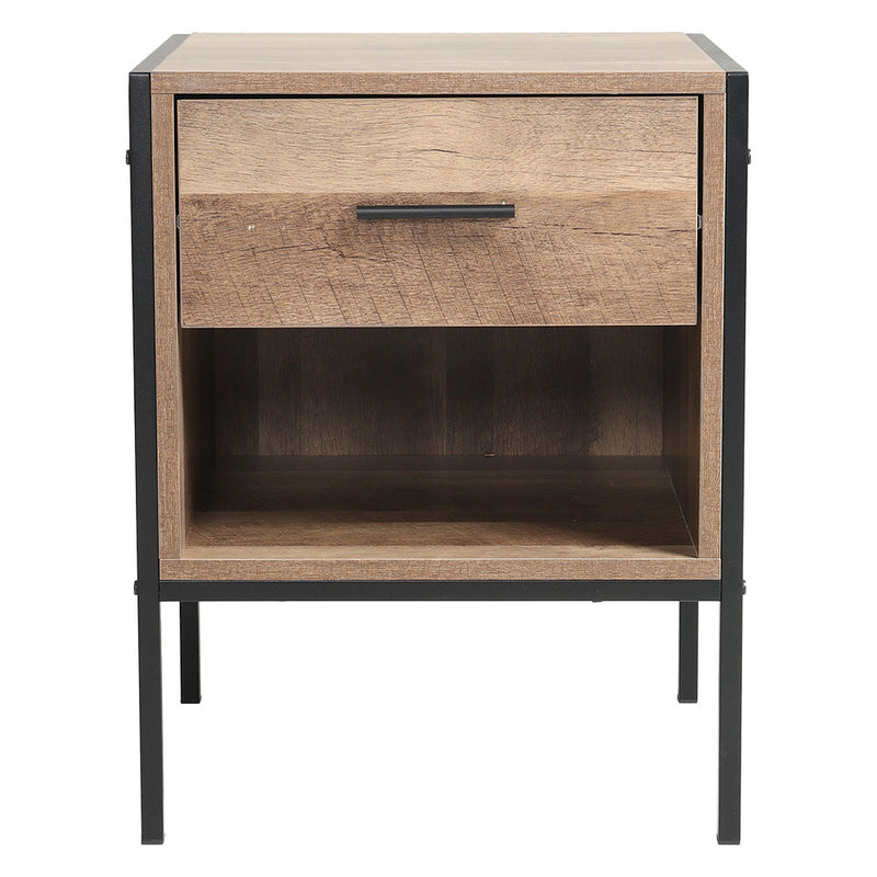 Livingandhome Brown Wooden Bedside Table Single Drawer