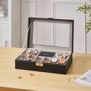 Sheonly 8-Slot Black PU Leather Watch Display Box with Ring Slots