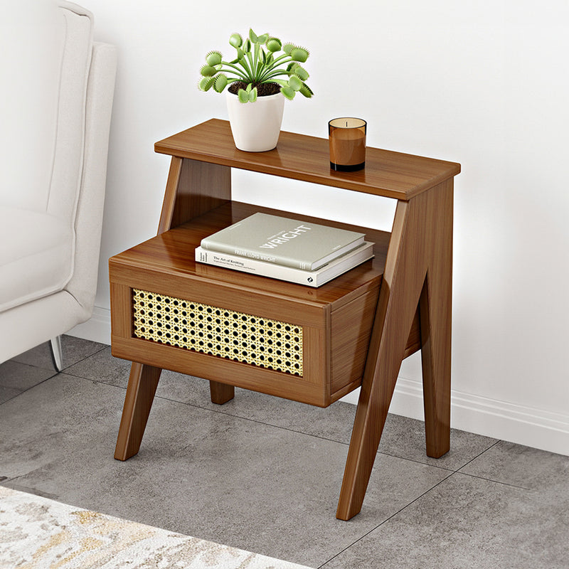 Livingandhome Wooden Nightstand Storage Cabinet with Shelf
