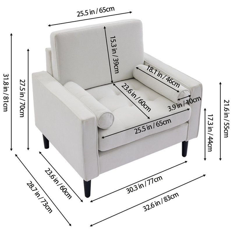 Livingandhome Beige Linen Mid-Century Armchair