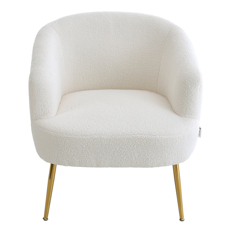 Livingandhome White Teddy Fabric Armchair with Metal Legs