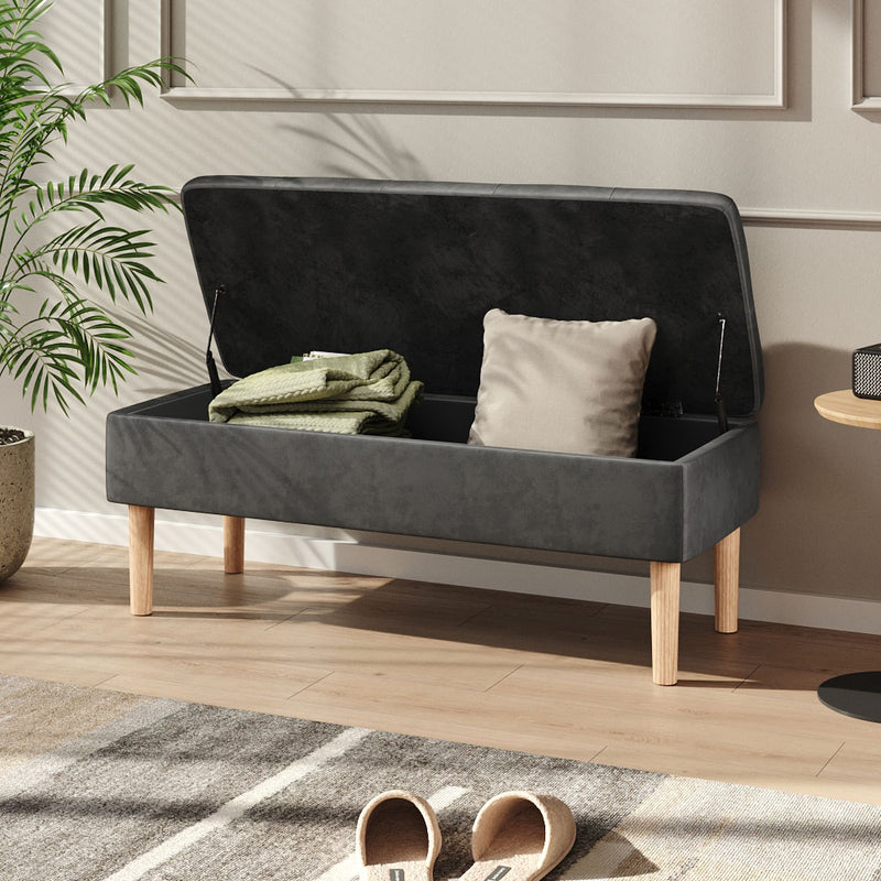 Livingandhome Upholstered Velvet Storage Ottoman Bench